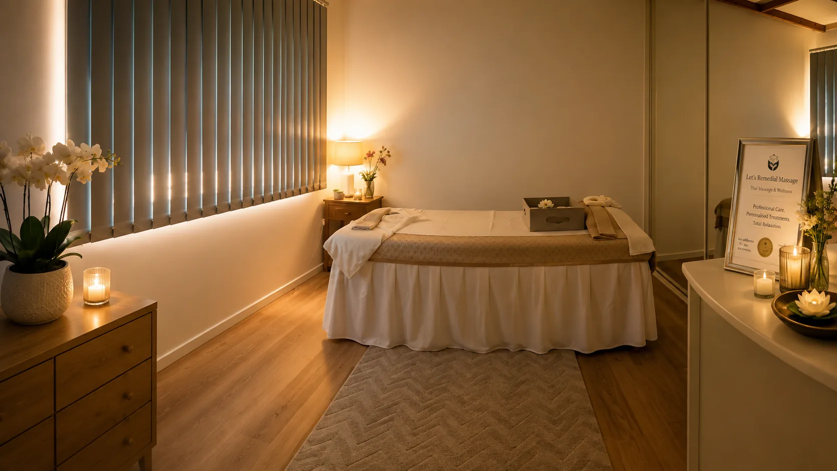 Relaxing treatment room at Let's Remedial Massage